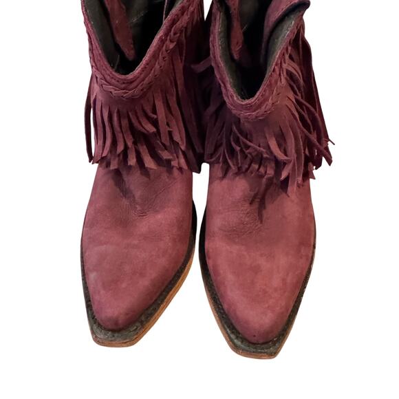 LIBERTY Black Burgundy Fringe Ankle Boots - Picture 8 of 9